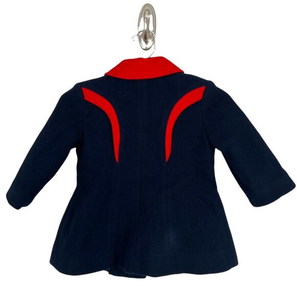 Vtg Rothschild Pea Coat Jacket Wool Navy Blue Red Button Front Union Made Sz S - Picture 2 of 10